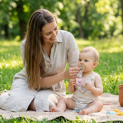 Attache tetine doudou bebe au parc
