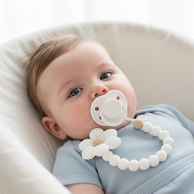 Bébé au berceau dans Attache tetine