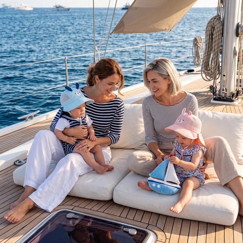 Chapeau bebe protège sur le bateau