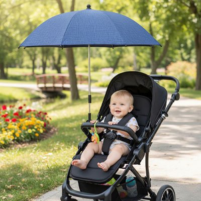 Ombrelle poussette bebe confiant en promenade