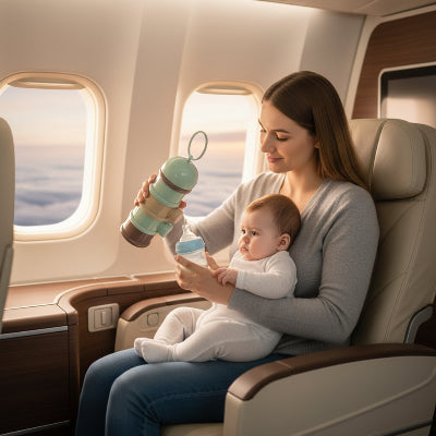 Maman voyage avec bébé enmène boite doseuse lait