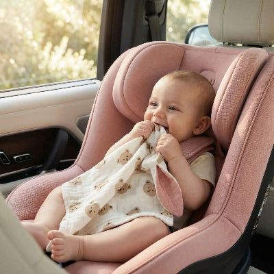 Bebe voyage sereinement avec son doudou ours