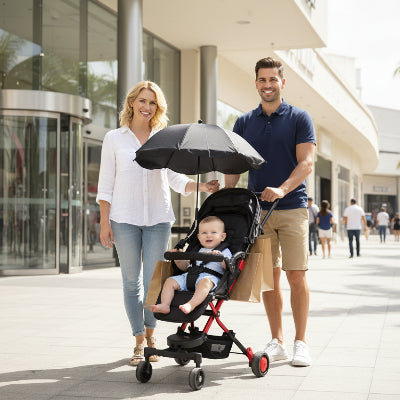 Devant centre commercial bebe protrger par ombrelle pour oussette universelle