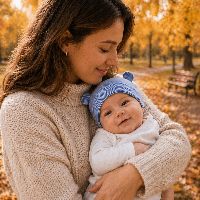 Douceur automnale mere et bebe avec bonnet bebe naissance