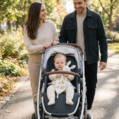 Doudou bebe famille heureuse au parc