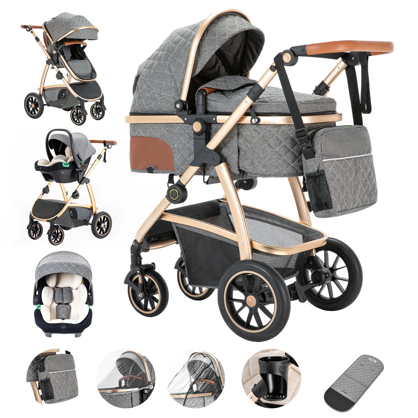 Poussette 3 en 1 | Pliable Système de voyage complet