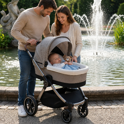 Jardin paisible en famille avec bebe accompagne doudou