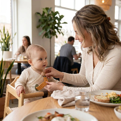Maman au restaurant attache tetine pour bebe