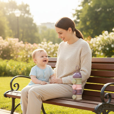 Maman bébé apporte boite doseuse lait bebe