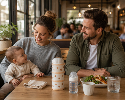 Maman enmene doseuse lait au resto