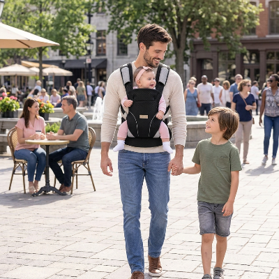 Papa Porte bébé ergonomique confortable place publique