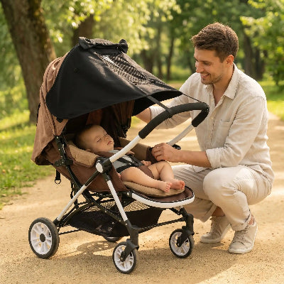 Papa a cote pare soleil poussette pour bebe