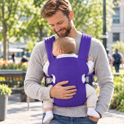 Papa confortable avec porte bebe leger tissu naissance