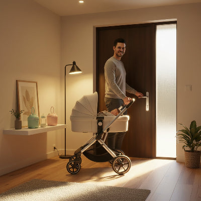 Papa prepare sortie familiale avec boite doseuse de lait