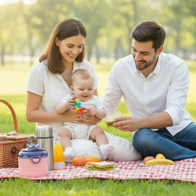 Picnic familial avec boites doseuses lait
