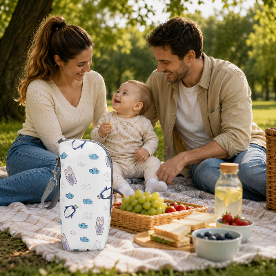Pique nique en famille avec porte biberon pour bebe