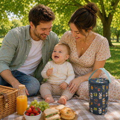 Pique nique familial accompagner de porte biberon main libre