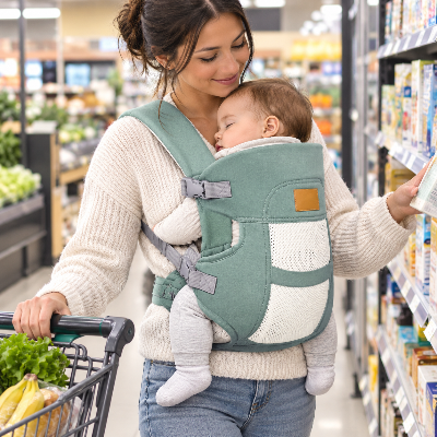 Porte bébé physiologique naissance Tendresse en magasin bébé endormi