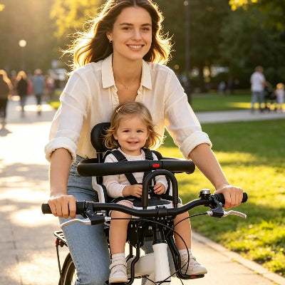 Porte bebe velo fille et maman heureuse