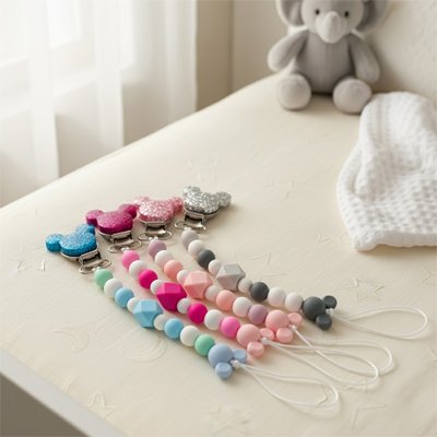 Attache tetine avec perle