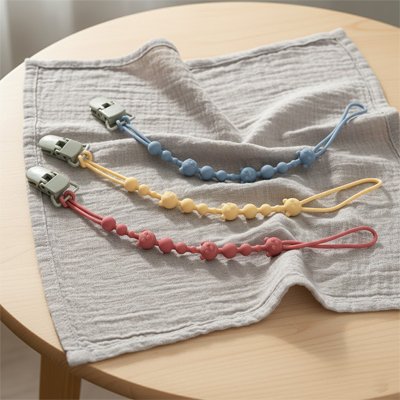 Attache tetine sur une petite serviette 