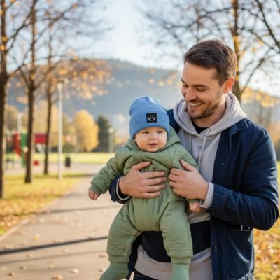 Avec Bonnet pour bebe papa heureux et serein