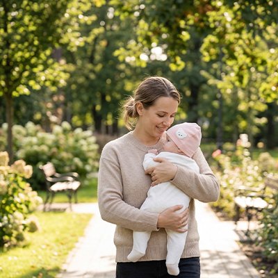 Balade printanière avec bonnet bebe naissance