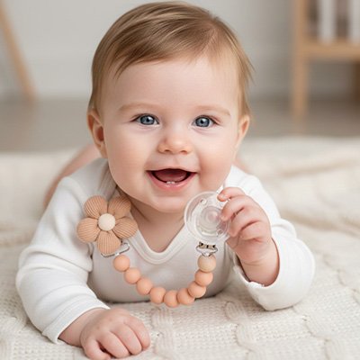 Bébé au sol avec Attache tetine 