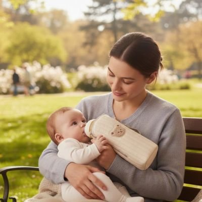 Bébé boit du lait conserver dans Porte biberon isotherme