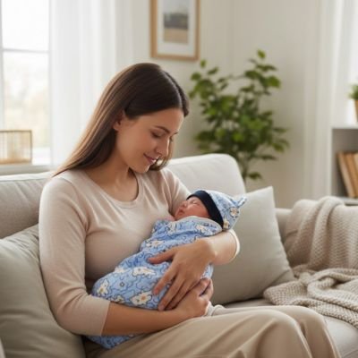 Bébé dans Couverture emmaillotage dans les bras de maman