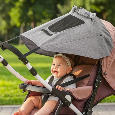 bébé dans poussette avec Par soleil poussette​ 