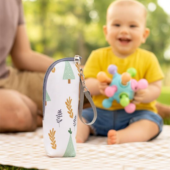 Bébé en pique nique ayant beaba Porte biberon     