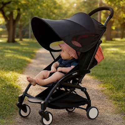 Bébé en securité avec Par soleil pour poussette​ 