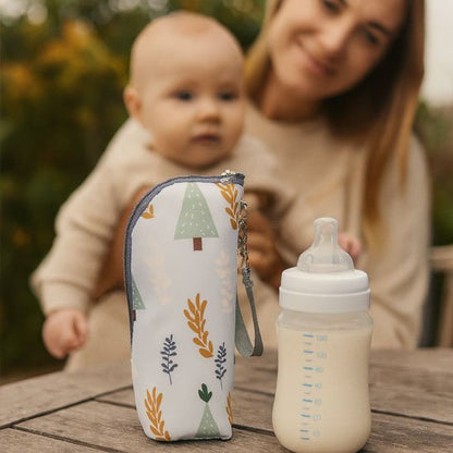 Bébé heureux avec beaba Porte biberon sur la table  