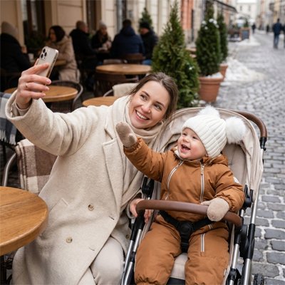 Bébé maman prend une photo bébé porte Bonnet bebe 