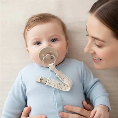 Bébé ouvre ses grands yeux avec Attache tetine 