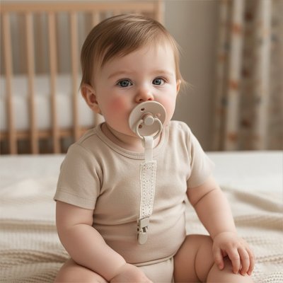 Bébé paisible avec Attache tetine