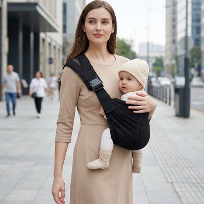 Bebe porte en echarpe maman heureuse