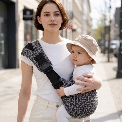 Bebe porte en echarpe sous le soleil 