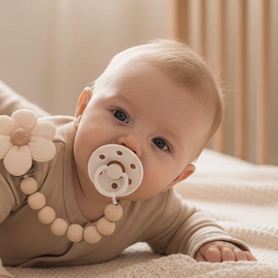 Bébé prend plaisir avec Attache tetine en silicone