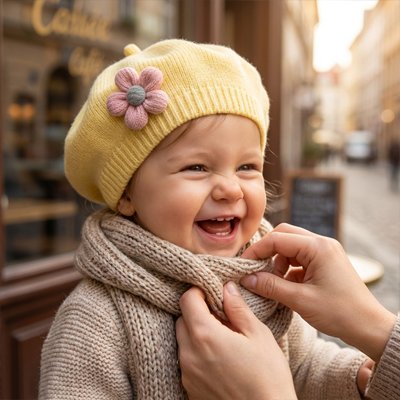 Bonnet bebe fille porte une écharpe assortie