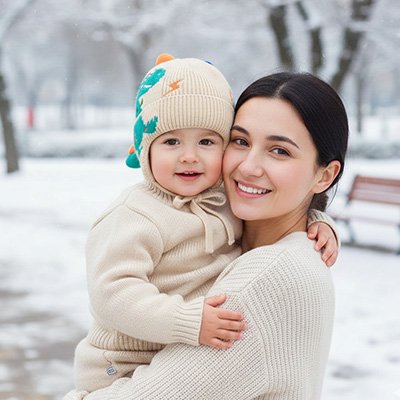 Bonnet bebe garçon accompagne maman pendant l hiver