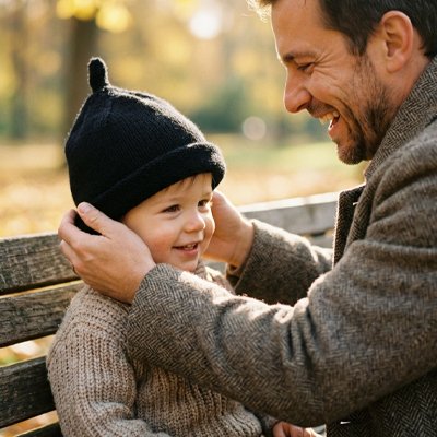 Bonnet bebe garçon au parc avec papa