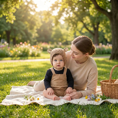 bonnet naissance bebe maman au parc