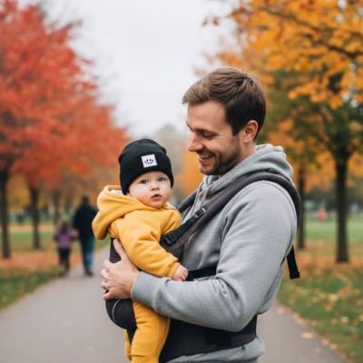 Bonnet pour bebe papa au parc avec bébé