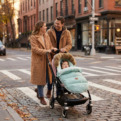 chanceliere pour poussette automne parent heureux