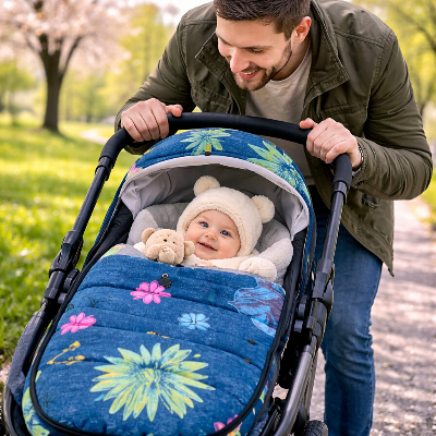 chanceliere poussette joie papa bebe profite du printemps
