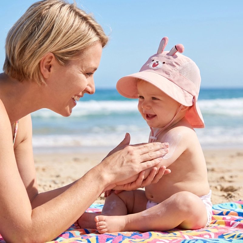 Chapeau bebe anti uv protege sur la plage
