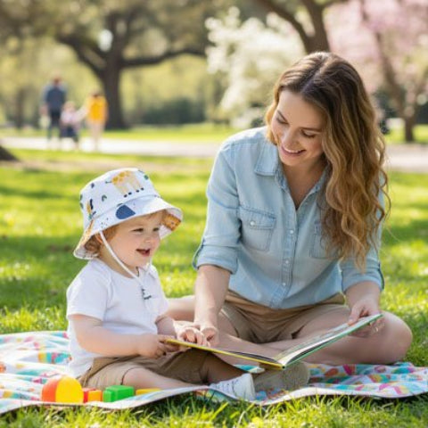 Chapeau bebe protege bebe en pique nique