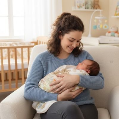 Couverture bébé bercer avec joie par maman